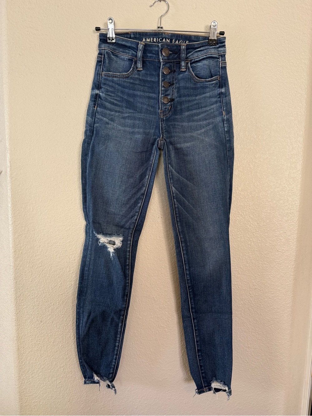 American Eagle Outfitters High-Rise Button-Fly Distressed Cropped Jegging Jeans